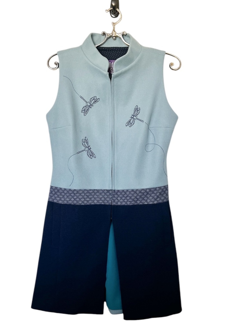 Bendita Seas Blue Long Vest with Dragonflies Size S